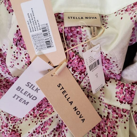 Stella Nova Sookie Silk Spandex Pleated Pants Lightweight Size 2 Pink Cream - Picture 11 of 13